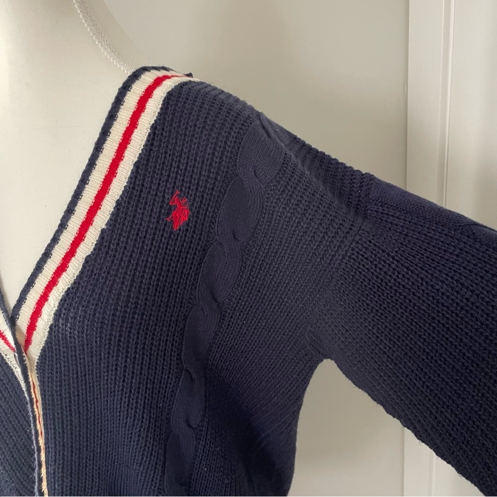 U.S. Polo Assn. Navy Cable Knit Button Up Cardigan Preppy Varsity Academia Large - Picture 5 of 8